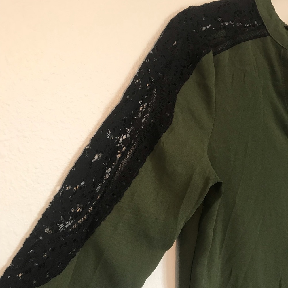 Express Olive Button Down With Lace - image 2